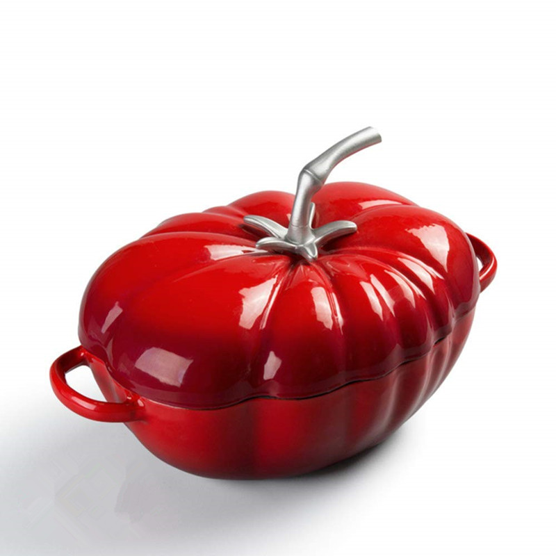 Cast Iron Corn - 25cm トマトエナメル鋳鉄ダッチオーブン 2.9L キャセロールディッシュ 肉や野菜の調理用 すべての熱源に対応