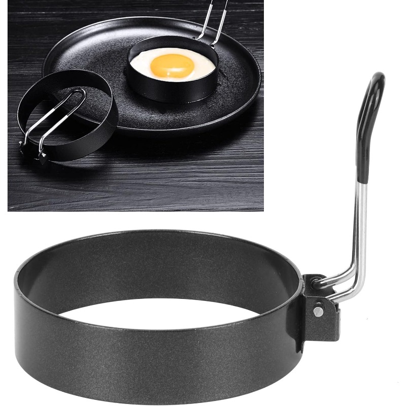 Egg Waffle Pan - エッグリング型 ステンレススチール ノンスティックパン 耐熱ハンドル付き ハンバーガー揚げ用 お手入れ簡単
