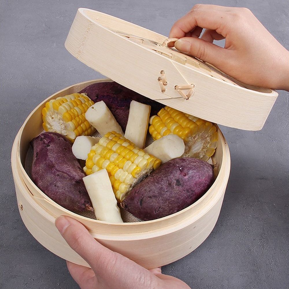 Bao Steamer Bamboo - 中華蒸し器、蓋付き竹製蒸し器、包子蒸し器、点心蒸し器、野菜スナック蒸し器、餃子蒸し器