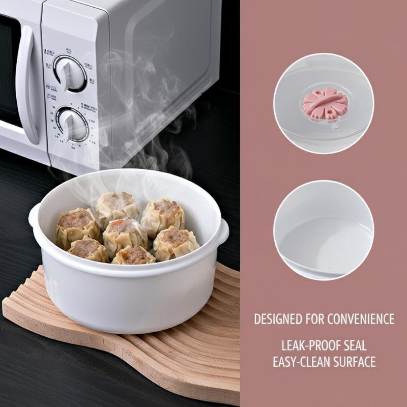 Bao Steamer Bamboo - 電子レンジ用炊飯器＆蒸し器ボックス、蓋付き加熱式スープポット、食品グレードの蒸しパン容器、再利用可能なキッチン収納ボックス