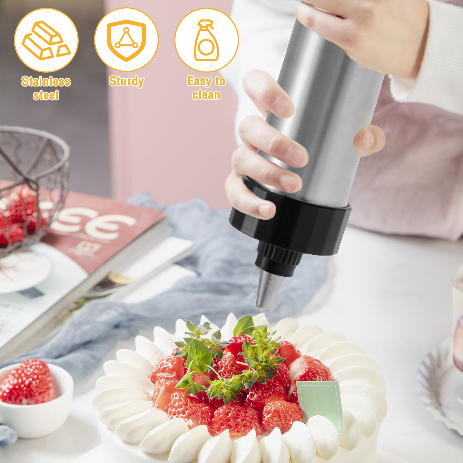 クッキープレスガンキット ステンレス製 手動チュロスメーカー - Churros Maker Gun のレビューと価格