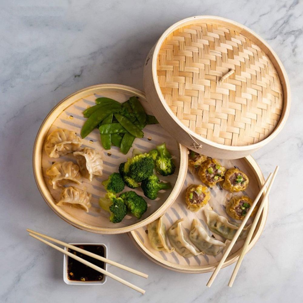 中華蒸し器 竹蒸し器 点心料理用 蒸しパン用蒸し器バスケット - Bao Steamer Bamboo のレビューと価格