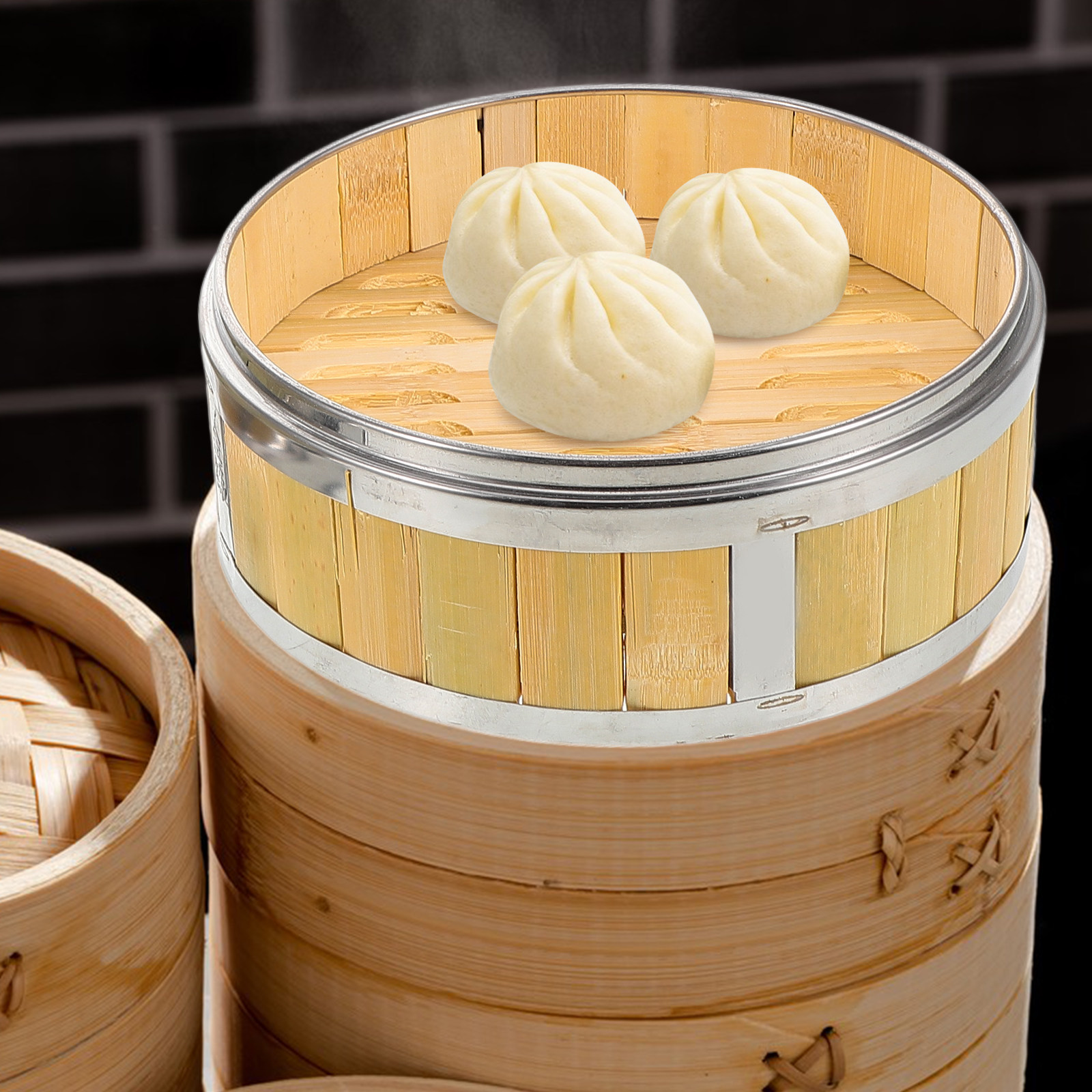 蓋付きの18cm木製竹製蒸し器。中華料理の点心、蒸しパン、餃 - Bao Steamer Bamboo のレビューと価格